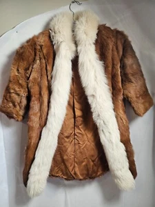 Mädchen Vintage Natur Nerz Kordel Smoking Stil Jacke mit Fuchsbesatz Größe 6 - Bild 1 von 15