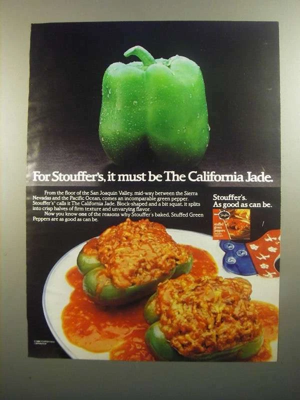 Anuncio de pimientos verdes rellenos de Stouffer's 1984 Foto 1 de 1