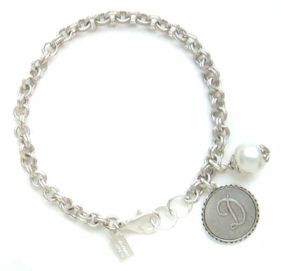 John Wind Mini Sorority Gal Bracelet Silver Coin Pearl Initial Charm Maximal Art - Image 1 of 2