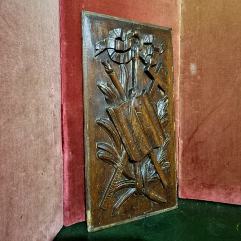 Ribbon scroll leaf wood carving panel - Antique French architectural salvage Cover