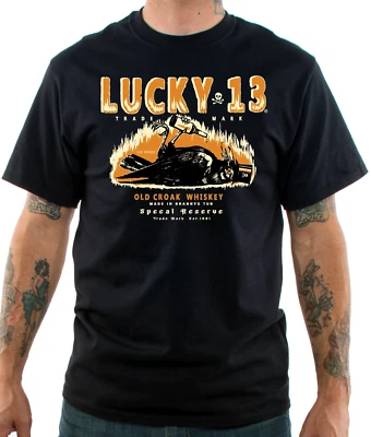 Lucky 13 Pin Up Street Rod 自行车 Gothic Americana 纹身 男式 T 恤 旧 CROAK — 第 1/4 张图片