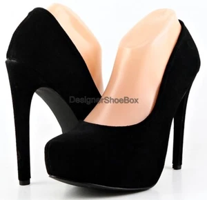 $120 KELSI DAGGER BRETTE Black Suede Designer Hidden Platform Heels Pumps 8 - Picture 1 of 4