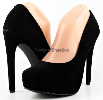 $120 KELSI DAGGER BRETTE Negro Gamuza Diseñador Plataforma Oculta Tacones Bombas 8 Foto 1 de 4