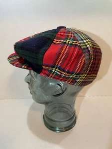Vintage 70’s Shandon Ireland Red Plaid Wool Paperboy Hat Cap Mens 6 7/8 - Picture 1 of 7