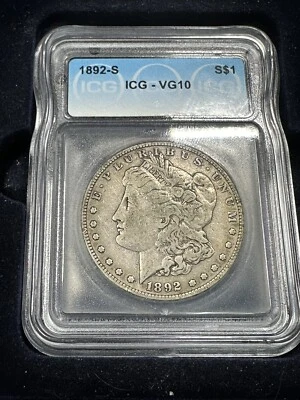 1892 S Morgan Silver Dollar $1 ICG VG10 - Image 1 of 2