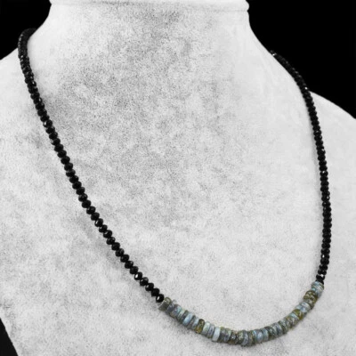 50.00 Cts Natural Labradorite & Black Spinel Faceted Beads Necklace NK 14E60 - Image 1 of 2