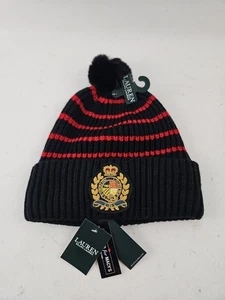 Polo Ralph Lauren LRL Crest schwarz Wolle Bündchen Beanie Mütze Einheitsgröße Neu mit Etikett  - Bild 1 von 8