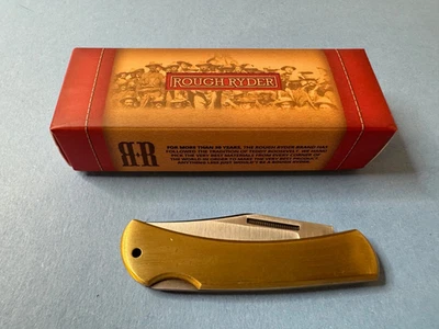 Navaja de bolsillo Rough Rider de latón cepillado con bloqueo de 3 3/8" RR1978 Foto 1 de 4