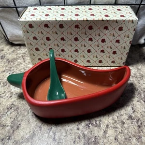 Vintage Chili rote Paprika Keramik Salsa Schüssel glasiert Terrakotta Keramik 8" Neu - Bild 1 von 7