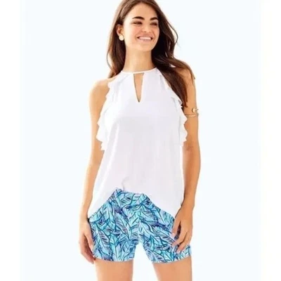 Pantalones Cortos Lilly Pulitzer Makenna Ponte Para Mujer Talla 0 Azul Estampado Boho Palma Foto 1 de 4