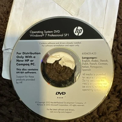 SOLO DISCO HP DVD RETRO VINTAGE Microsoft Windows 7 Professional SP1 64 bits Foto 1 de 4