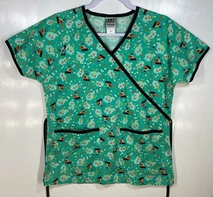 Blusa Médica Mujer Talla XS Extra Pequeña Asiática Niñas Muñecas Abanicos Flores Verde Menta - Imagen 1 de 4