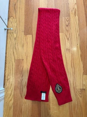 BUFANDA POLO RALPH LAUREN PARA HOMBRE LANA TEJIDO CABLE ROJO CON LOGO Foto 1 de 2