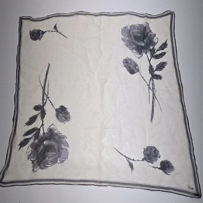 Vintage Vera Neumann Pure Silk Hand-Painted Scarf Made in Japan Grey Rose Floral - Image 1 of 4