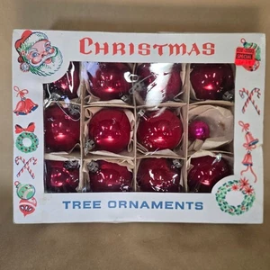 Juego de adornos navideños vintage de vidrio rojo Polonia en caja, 11 adornos algunos defectos - Imagen 1 de 9