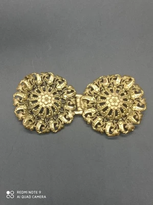 Ancienne Boucle De Ceinture Ou Attache Cape laiton Métal Doré . - Photo 1/4