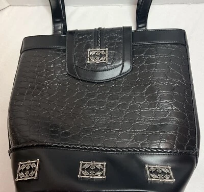 Bolsa de ombro Minnetonka preta bolsa de couro bolsa de mão feminina marrom 10”x12” - Imagem 1 de 4