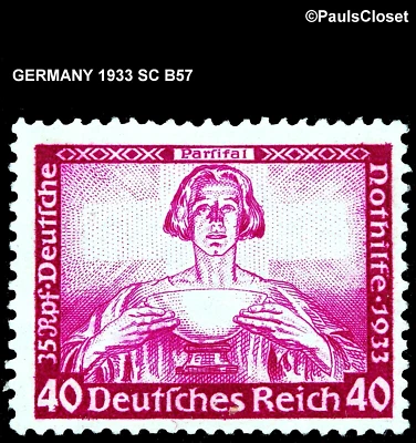 GERMANY 1933 SC B57 WAGNER'S PARSIFAL OPERA MAGENTA 40pf+35pf MNH OG - Image 1 of 2