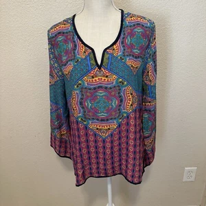 Túnica Tolani Simone Estampado Azafrán Cuello en V Manga Larga Seda Gitana Boho Festival - Imagen 1 de 5