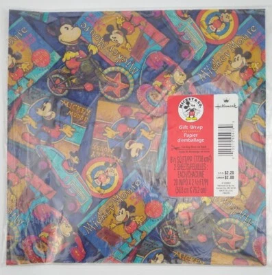 Vintage Hallmark Wrapping Paper Mickey & Co Look Gift Wrap 2 Sheets 8 1/3 SQ FT - Image 1 of 4