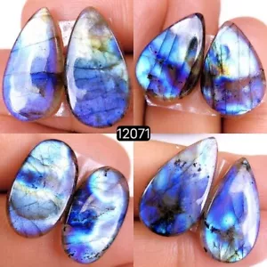 Lote de 4 pares de piedras preciosas cabujón labradorita natural de 65 quilates 25X13-20X11 mm #R-12071 - Imagen 1 de 4