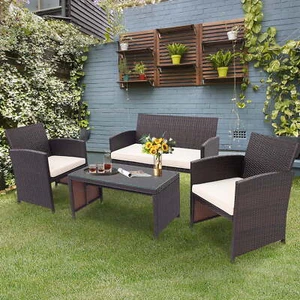 4PCS Juego De Muebles de Patio Sillas Con Mesa Mesita Para Balcón Exterior NUEVO - Picture 1 of 11