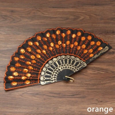 Lentejuelas Plegable Abanico Tela Mango Plástico Chino Floral Danza Utilería Boda Fiesta Foto 1 de 4