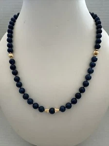 Vintage 10mm Blue Lapis & 14k Gold Beaded Necklace - Picture 1 of 7