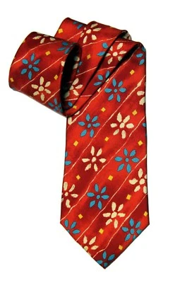Corbata de seda italiana Hugo Boss roja amarilla verde floral para hombre Foto 1 de 2