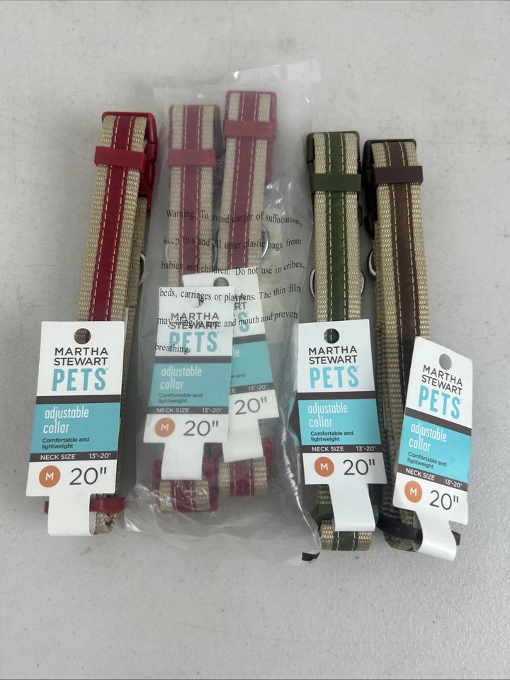 5 Martha Stewart ~ Collar de perro de nailon ajustable - Talla mediana (cuello: 13:20) verde rojo Foto 1 de 4
