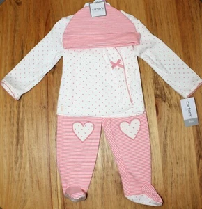 Carters Little Baby Basics dreiteiliges Set Hose Oberteil & Mütze 9 Monate hübsch rosa - Bild 1 von 12