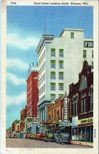 Cartolina Third Street Looking South Wausau Wisconsin V-53 non spedita - Foto 1 di 2