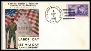 1946 Patriotic Cover WWII Labor Day V-J Day with Teixeira cachet (07 - Picture 1 of 1