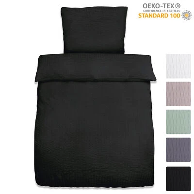 Bettwäsche 2 tlg 135x200 155x220 cm Bettbezug Garnitur Uni Bettgarnitur Set 2tl - Bild 1 von 4