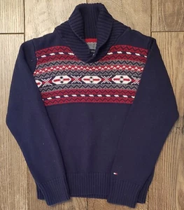 Tommy Hilfiger Sweater Navy Blue Red White Holiday Knit Size 5 Boys Pullover - Picture 1 of 6