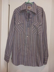 Ely Cattleman Pearl Snap Long Sleeve Shirt Boys Sz 12 Blue Striped Rodeo - Picture 1 of 5