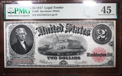 1917 $2 Legal Tender PMG 45 Extremely Fine Fr.60 Speelman White - Image 1 of 2