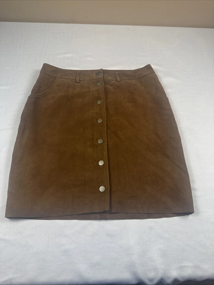 Lucky Brand 100% замша спереди Snap с ремнем петля желтовато-коричневый размер 4 юбка  - Изображение 1 из 4