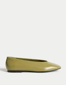 Marks & Spencer Womens Green Leather Flat Ballerina Shoes - M&S - Picture 1 of 11