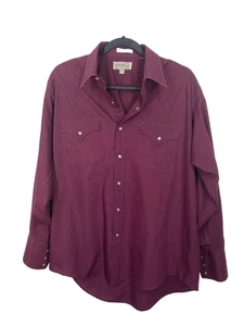 Sheplers Mens Shirt  Burgundy 16 1/2 -33 Country Western Pearl Snap - Picture 1 of 6