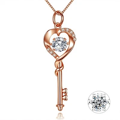 Rose Gold Plated Sterling Silver Heart Key Pendant Necklace – Gift for Her - Image 1 of 4