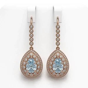 3.07ct Natural Round Diamond 14k Rose Gold Topaz Anniversary Valentine Earrings - Picture 1 of 3