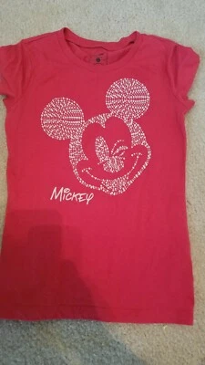 Disney Collectibles Light Red Mickey Shirt, White Iridescent Sparkle, girls L - Image 1 of 3