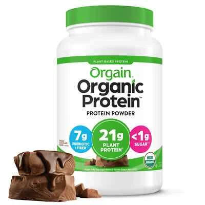 Proteína en polvo orgánica a base de plantas Orgain - dulce de azúcar cremoso de chocolate, 42,3 OZ Foto 1 de 4