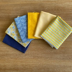 Connecting Threads Sunshine Terrace Cotton Yellow Blue Fabric Fat Quarter 6 Pack - Picture 1 of 9