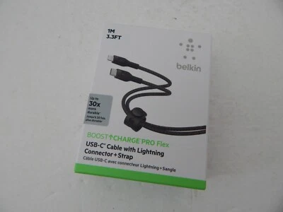 Belkin BoostCharge Pro Flex USB-C with Lighting Connector 3.3ft Black New - Image 1 of 4