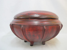 Large Red Lacquer BURMESE Antique Round Storage Wood FOOD BOX with Lid