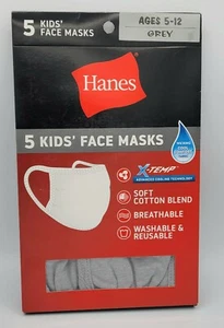 Hanes 5 Pack Kids’ Face Masks Grey Ages 5-12 New - Picture 1 of 2