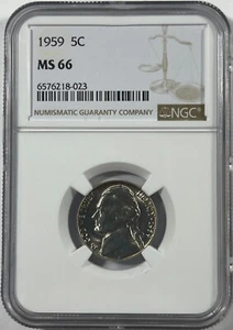 1959 Jefferson 5C NGC MS66 (#18066) Fresh holder. - Picture 1 of 2