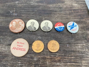 Vintage Political Presidential Campaign Pinback Pins Buttons Coins Wooden Nickel - Picture 1 of 11